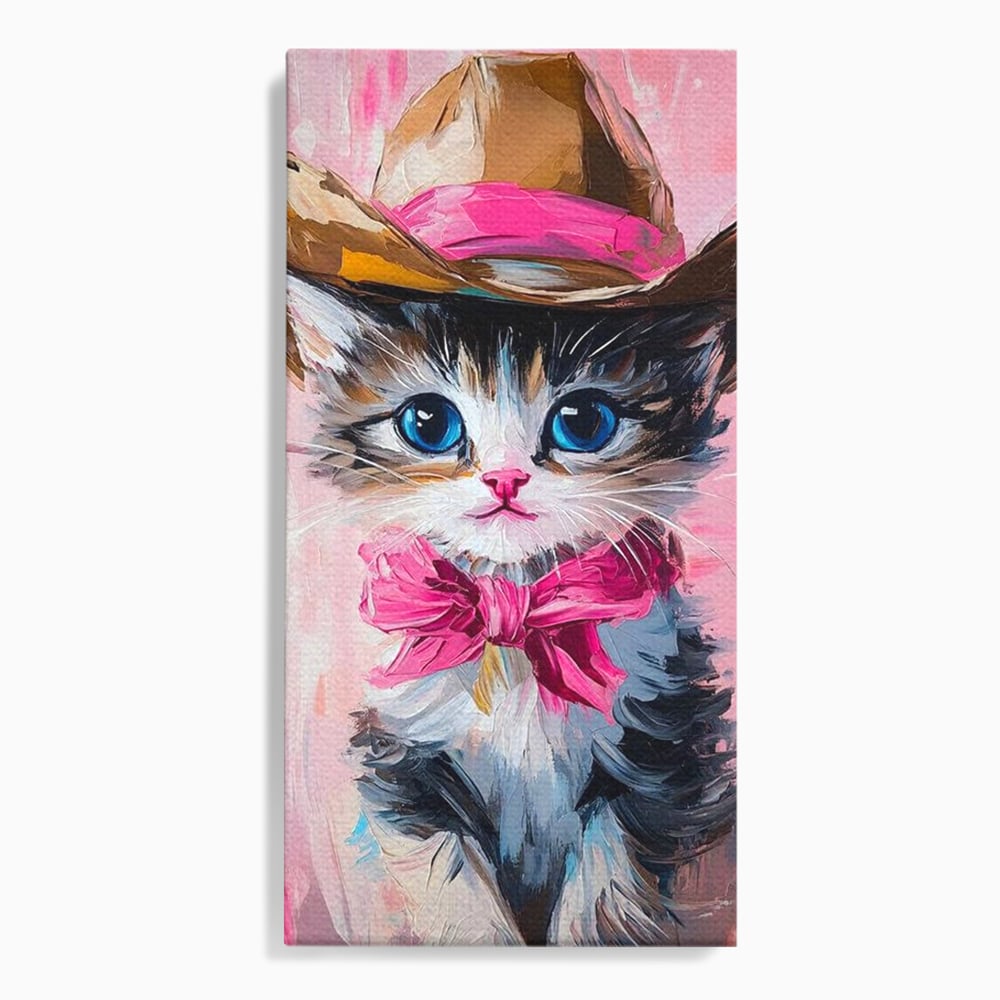 Tablou canvas cu tablou canvas cu pisicuta cowboy, fara rama, pe sasiu de lemn